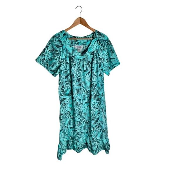 Vintage Anthony Richard Mumu Hawaiian Large Pockets Blue Gray Ferns Ruffle Hem - Picture 1 of 9